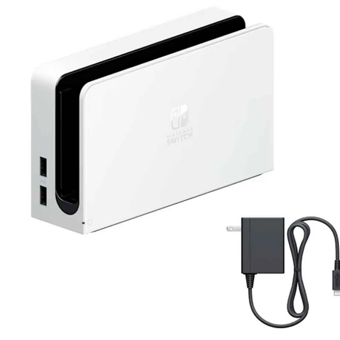 Nintendo Switch Dock + Oplader - Hvid (OLED/V2) - Original (Refurbished)