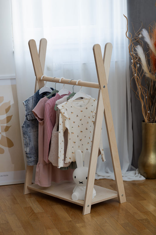 Tipi Clothing Rack For Children - Small Natural Wood - Tipi telt til børn