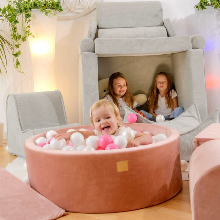 Rund Boldbassin med 200 Transparente Bolde, 90x30 cm – Apricot Velvet – MeowBaby®