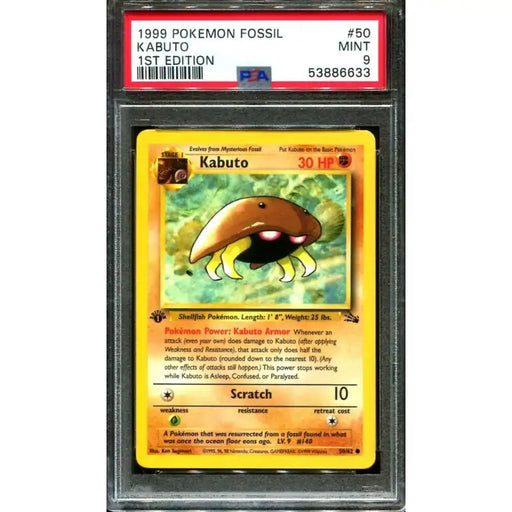 Pokemon Fossil: 1st Edition Kabutu #50 1999 - PSA 9 Mint