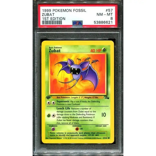 Pokemon Fossil: 1st Edition Zubat #57 1999 - PSA 8 Near Mint