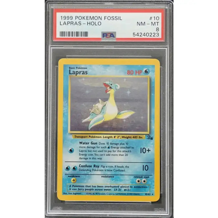 Pokemon Fossil: Lapras Holo #10 1999 - PSA 8 NM-MT