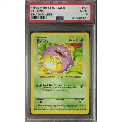 Pokemon: Shadowless Koffing #51 1999 - PSA 9 Mint