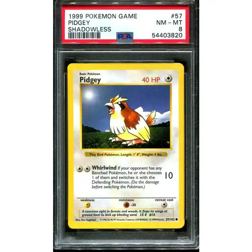 Pokemon: Shadowless Pidgey #57 1999 - PSA 8 Near Mint