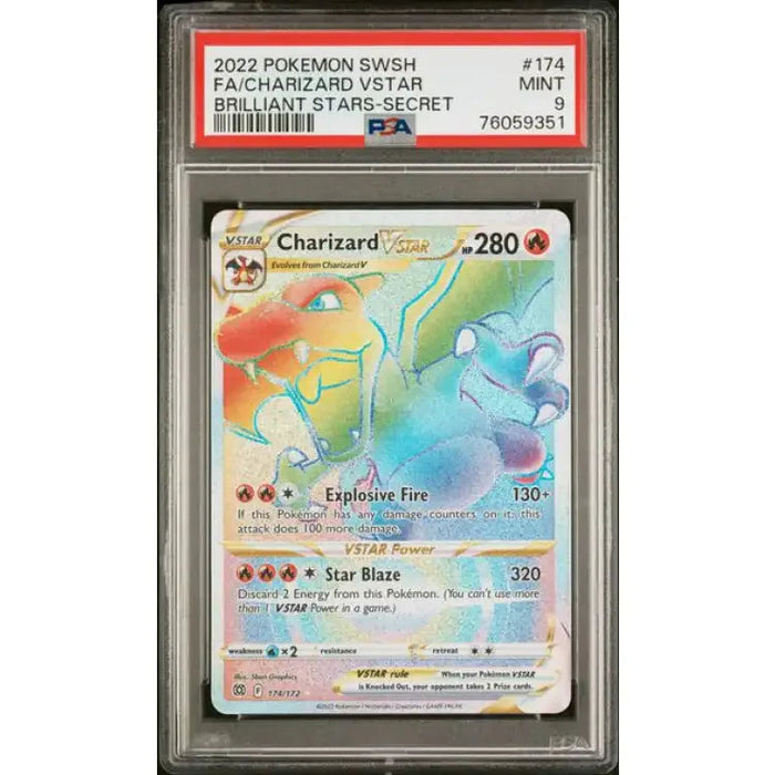 Pokemon Brilliant Stars: Charizard VSTAR (Rainbow) #174 - PSA 9, Mint - ADLR Poké-Shop